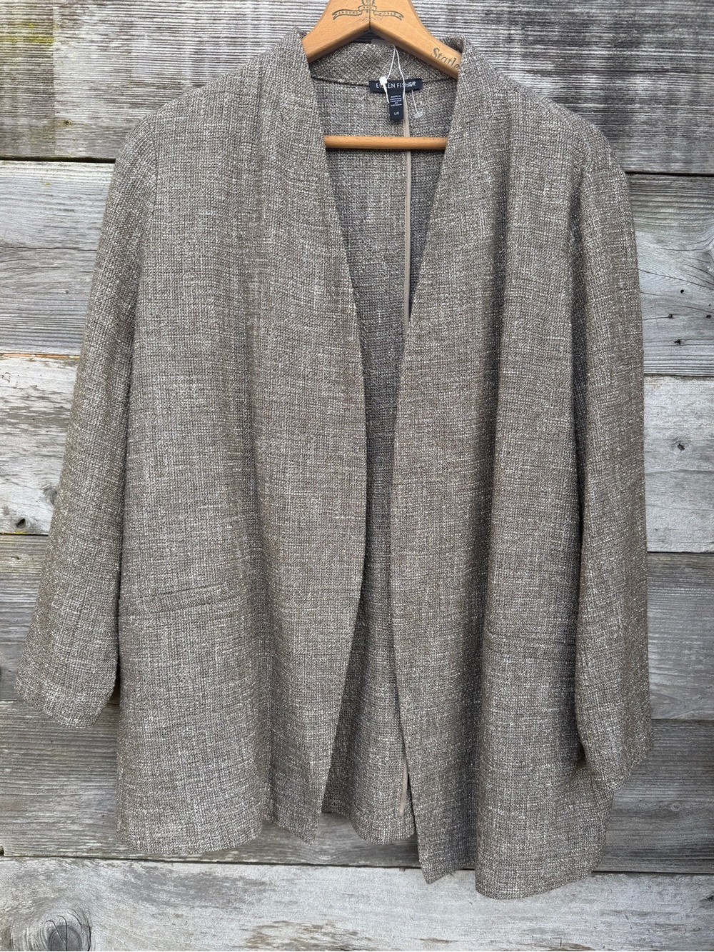 Eileen Fisher Driftwood Long Jacket - Open-Front Relaxed Blazer - NEW WITH TAGS